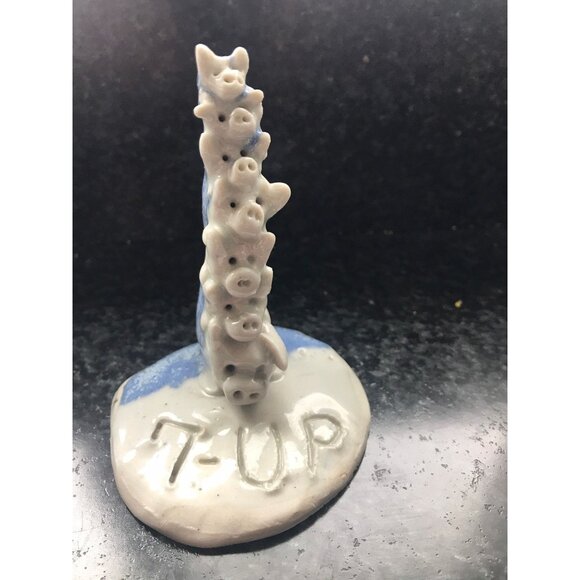 Vintage Pig Handmade Ceramic Sculpture Titled "7-UP" 7 Pigs Graduated On Top - Picture 1 of 10